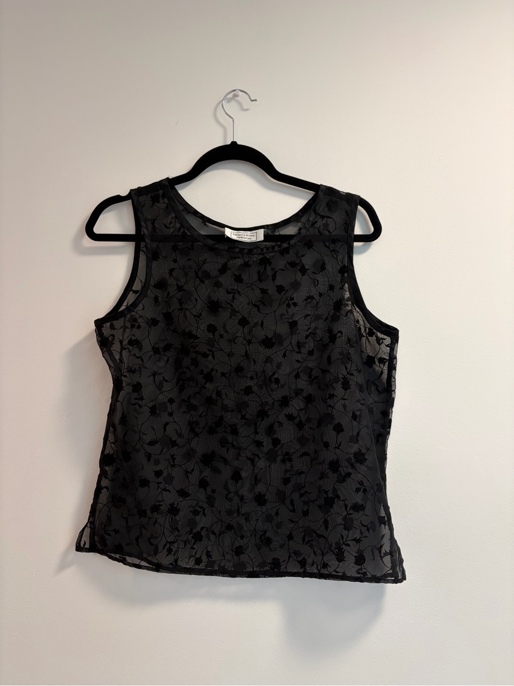 90’s Sheer Black Floral Overlay Sleeveless Top